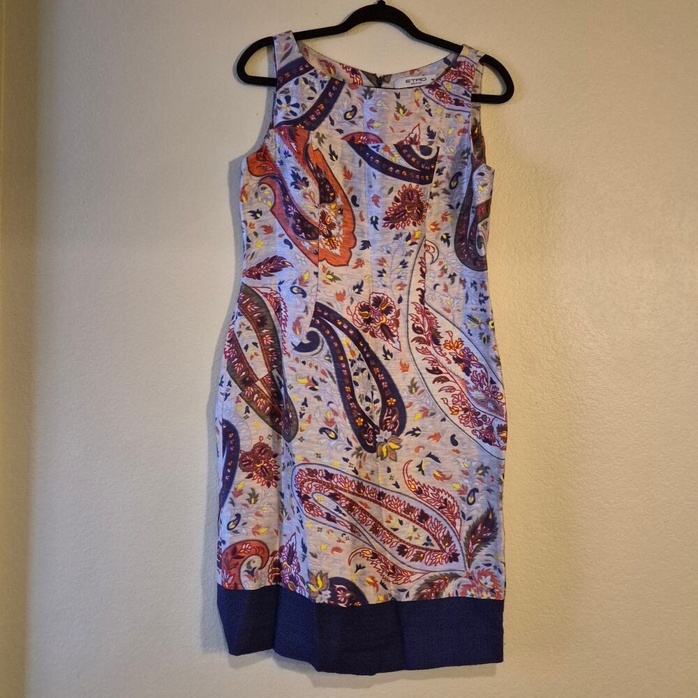 Etro Milan Linen Silk Blend Paisley Shift Dress